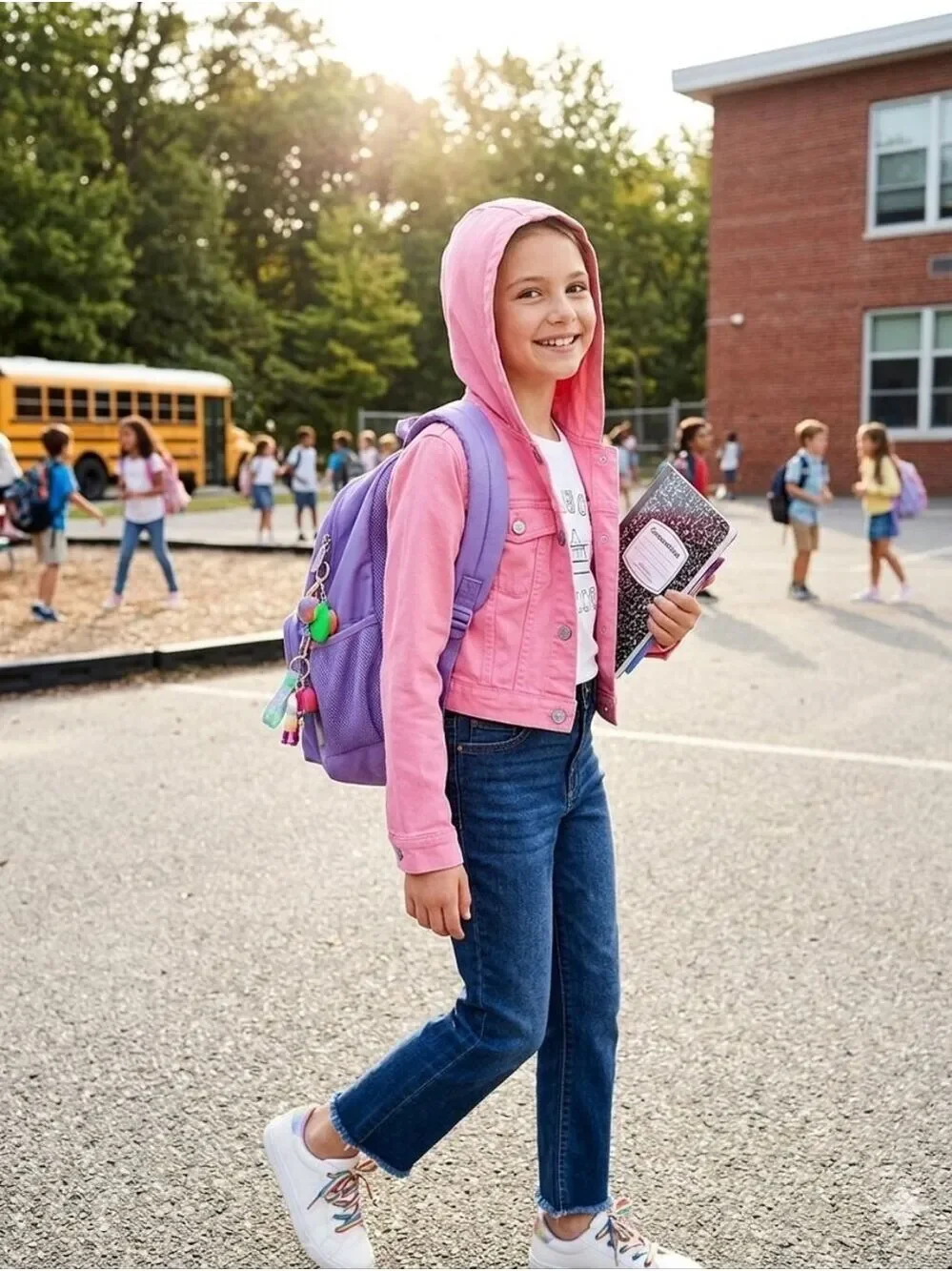 Gap Kids Pink Hoodie Icon Cropped Denim Jacket Size Large (10-11)